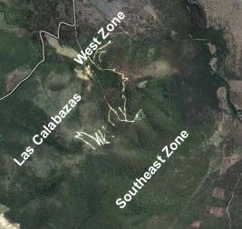 The Cerro Jumil property with its three gold dominant zones